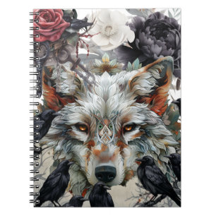 Süßes Einzigartiges Boho-Wolf-Rabe- und Blumen-Not Notizblock