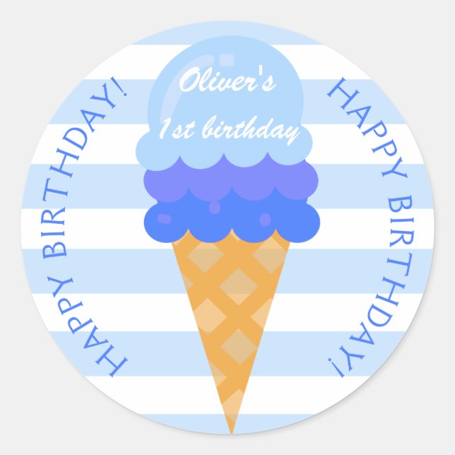 Süßes Eis 1. Geburtstag Party Blue Junge Runder Aufkleber (Vorderseite)