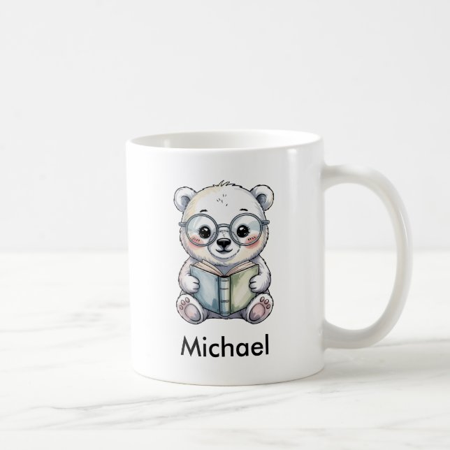 Süßes Eisbärbaby liest ein Buch Kaffeetasse (Rechts)