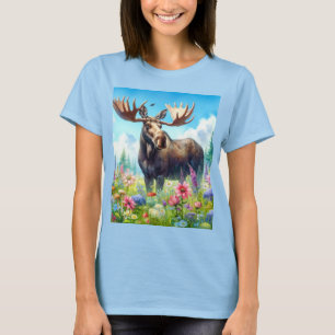 Süßes Elch- und Wildblumen-T-Shirt T-Shirt