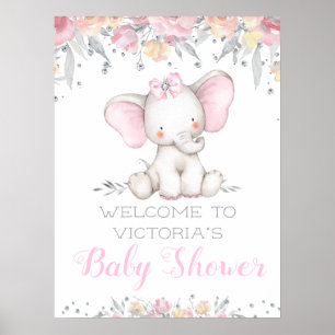 Süßes Elefant Mädchen Baby Shower Willkommensschil Poster