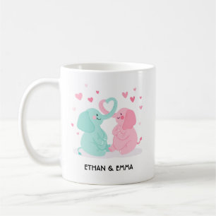 Süßes Elefantenpaar personalisierter Valentinstag Kaffeetasse