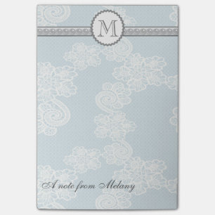 Süßes elegantes vintage Blumenlace Perlen Monogram Post-it Klebezettel