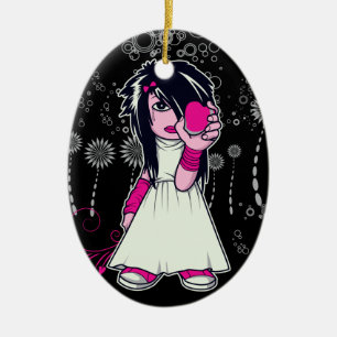 süßes Emo-Mädchen, das Herzvektorkunst hält Keramikornament