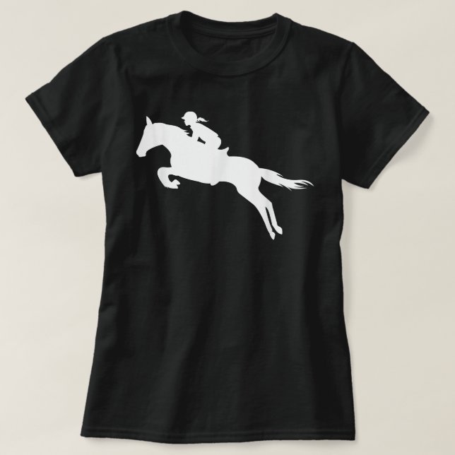 Süßes englisches Springpferd Mädchen Reitet T-Shirt (Design vorne)