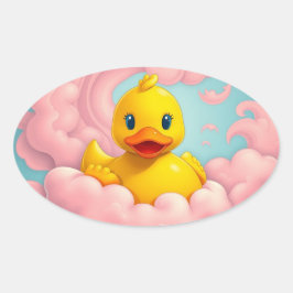 Süßes Entlein auf rosa Wolken Geburtstag  Ovaler Aufkleber