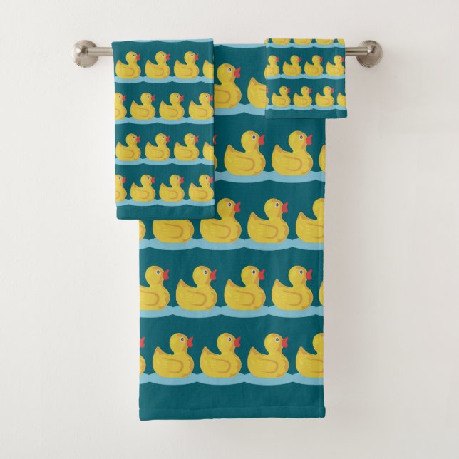 Süßes Entlein-Muster auf Blau Badhandtuch Set (Insitu)