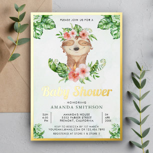 Süßes Entzückendes Florales Faultier Mädchen Baby  Folieneinladung