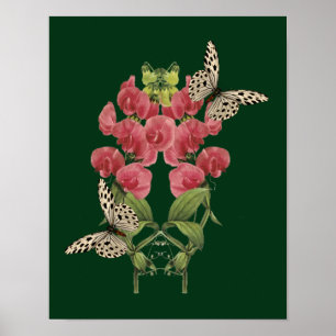 Süßes Erbsen-Blume und Schmetterlingsbesteck Poster