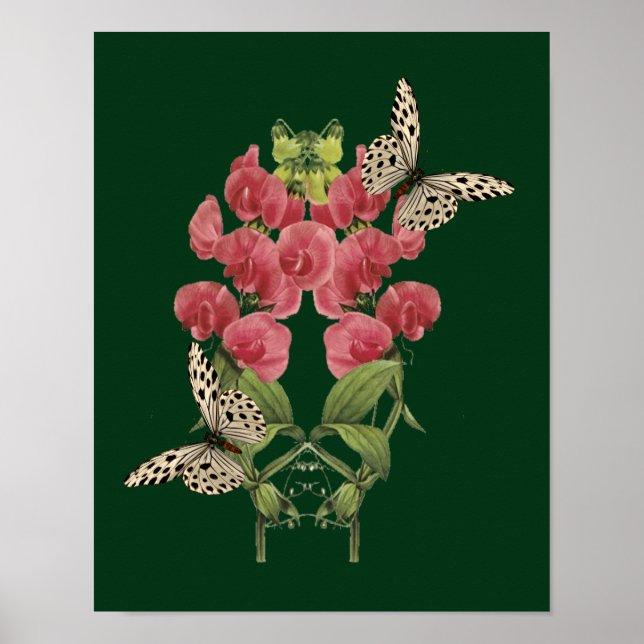 Süßes Erbsen-Blume und Schmetterlingsbesteck Poster (Vorne)