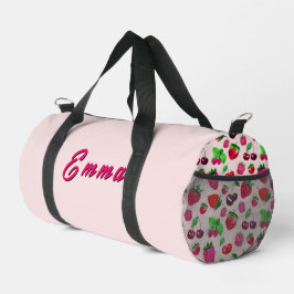 Süßes Erdbeer-Fruchtmuster mit individuellem Namen Duffle Bag