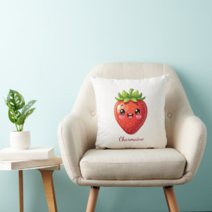 Süßes Erdbeer-Kawaii-Monogramm Kissen