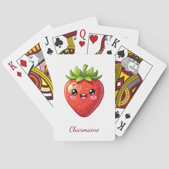 Süßes Erdbeer-Kawaii-Monogramm Spielkarten (Rückseite)