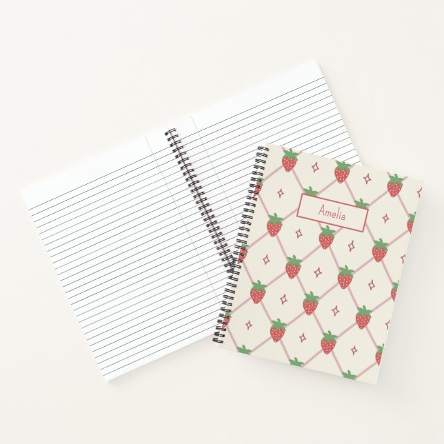 Süßes Erdbeer-Raster Notizbuch mit personalisierte (Innenseite)