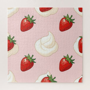 Süßes Erdbeer-Whipped-Cream-Muster Puzzle
