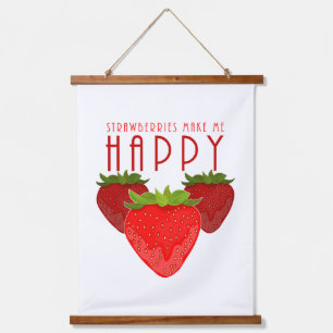 Süßes Erdbeer-Zitat-Design Kawaii Obst Wandteppich Mit Holzrahmen