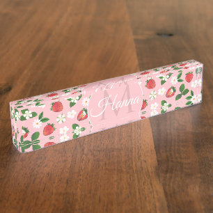 Süßes Erdbeeren Blume Wasserfarben Namensplakette