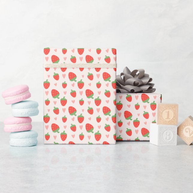 Süßes Erdbeeren & Herz Geschenkpapier (Babyparty)