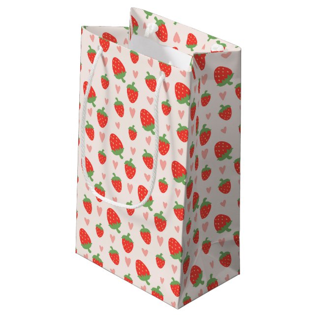 Süßes Erdbeeren & Herzbeutel Kleine Geschenktüte (Rückseite Schrägansicht)