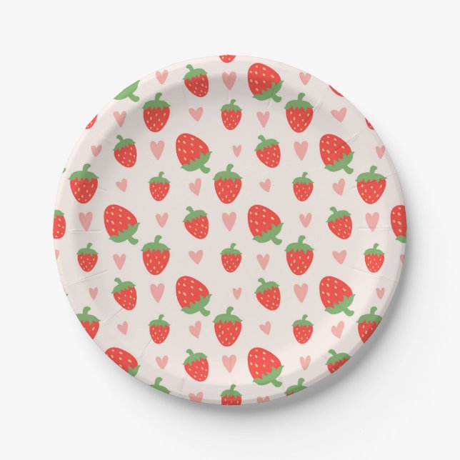 Süßes Erdbeeren & Herzpapier Teller (Vorderseite)