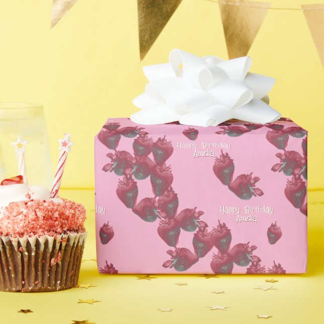 Süßes Erdbeeren Personalisiert Geschenkpapier (Geburtstagsparty)
