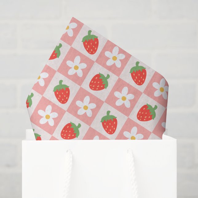 Süßes Erdbeeren und Blume - Gewebepapier Seidenpapier (Geschenktüte)