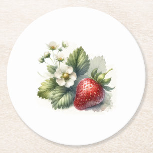 Süßes Erdbeeren und Blume Runder Pappuntersetzer