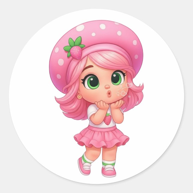 Süßes Erdbeermädchen Chibi Runder Aufkleber (Vorderseite)
