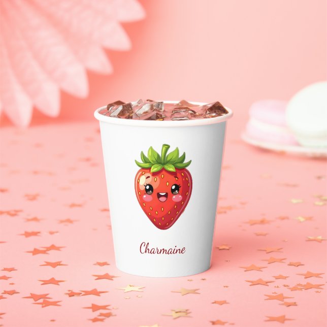 Süßes Erdbeermonogramm kawaii Pappbecher (Insitu)