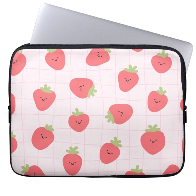 Süßes Erdbeermuster – Kawaii Erdbeere Laptopschutzhülle (Vorderseite)