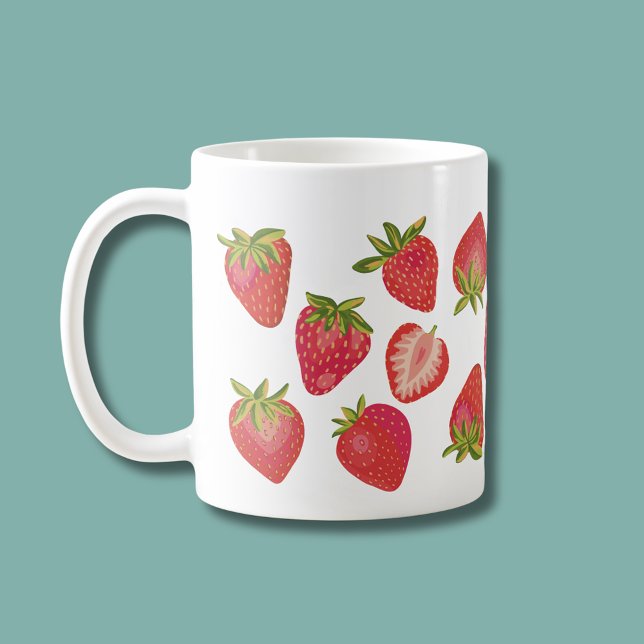 Süßes Erdbeermuster – Lustiges Früchtemotiv Kaffeetasse (Strawberry illustrated coffee mug)