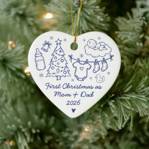 Süßes erstes Weihnachten als Mama und Papa mit Fot Keramik Ornament