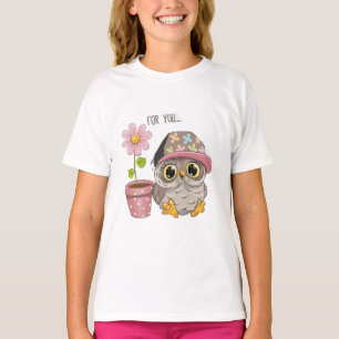 Süßes Eulen-Blumen-Mädchen T-Shirt - Süße florale