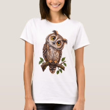 Süßes Eulen-T-Shirt mit Zweig für Frauen