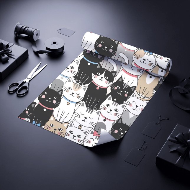 Süßes fantastisches Katzenmuster Geschenkpapier (Von Creator hochgeladen)