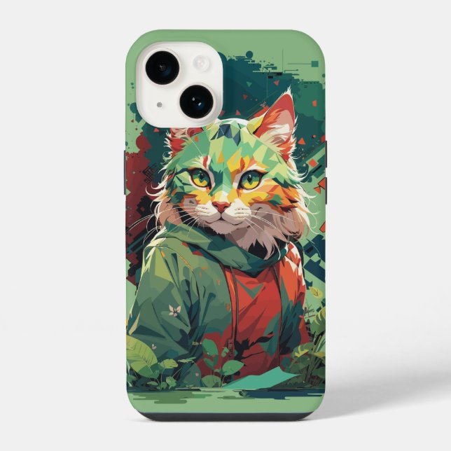 Süßes Fantasy-Farbsplash-Katzendesign iPhone Hülle (Rückseite)