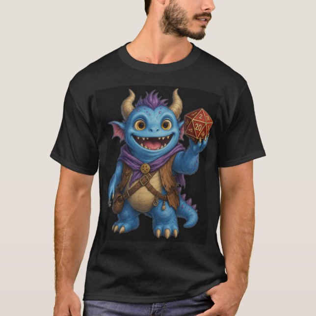 Süßes Fantasy-Monster mit D20-Würfel T-Shirt (Vorderseite)