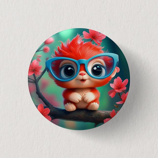 Süßes Fantasy-Tier-Cartoon mit Brille-68807 Button (Vorderseite)