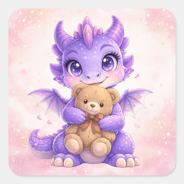 Süßes Fantasy-Tier-Sticker Quadratischer Aufkleber (Vorderseite)
