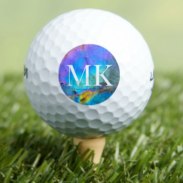 Süßes farbenfrohes Anfangsmonogramm Golfball (Cute Colorful Labradorite Crystal Initial Monogram Golf Balls)