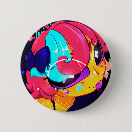 Süßes farbenfrohes Anime-Mädchen-Button Button