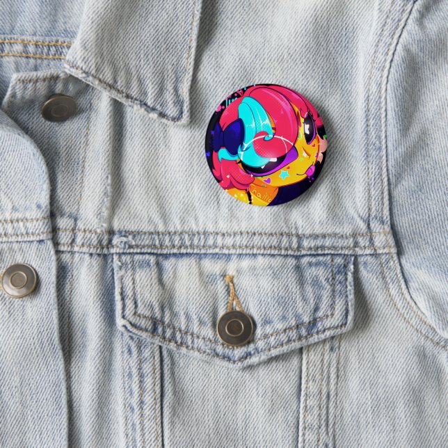 Süßes farbenfrohes Anime-Mädchen-Button Button (Beispiel)