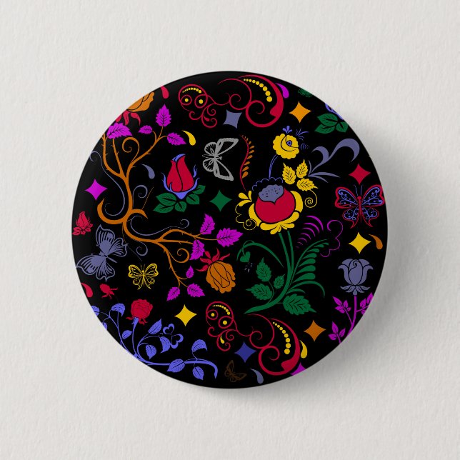 Süßes farbenfrohes Blumenmuster  Button (Vorderseite)