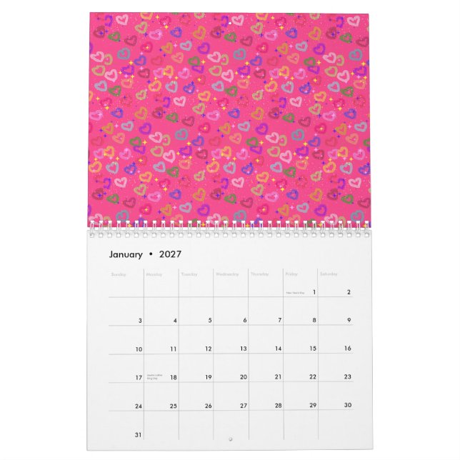 Süßes farbenfrohes Herz  Kalender (Jan 2027)