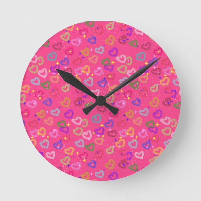 Süßes farbenfrohes Herz  Runde Wanduhr (Vorderseite)