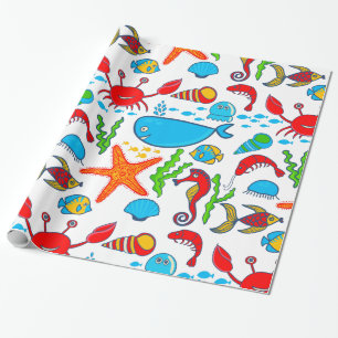 Süßes farbenfrohes Meeresleben-Illustrationsmuster Geschenkpapier