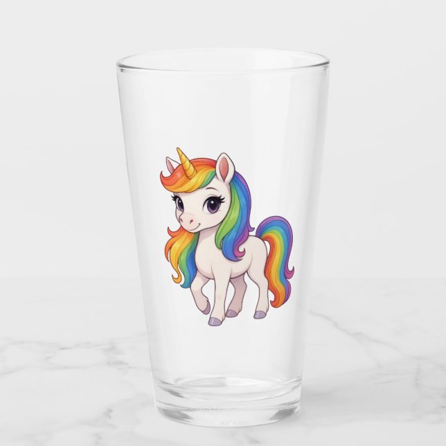 Süßes, farbenfrohes Regenbogen-Einhorn  Glas (Vorderseite)