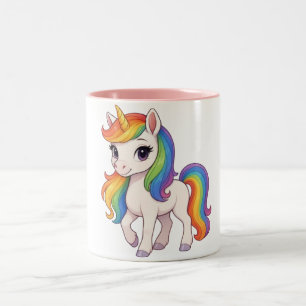 Süßes, farbenfrohes Regenbogen-Einhorn Zweifarbige Tasse