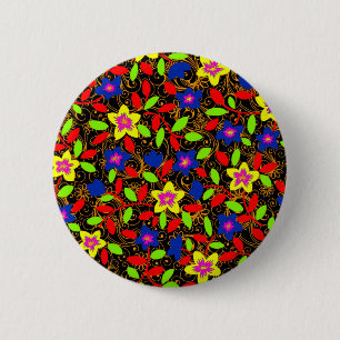 Süßes farbenfrohes schwarzes herrliches Blumenmust Button