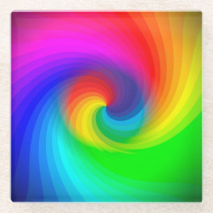 Süßes farbenfrohes Tie-Dye-Regenbogen-Swirbel-Kuns Glasuntersetzer